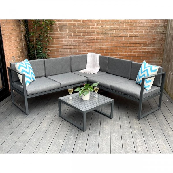 Designer Metal Garden Furniture 5 Seat Corner Sofa and Coffee Table Patio Set Chester