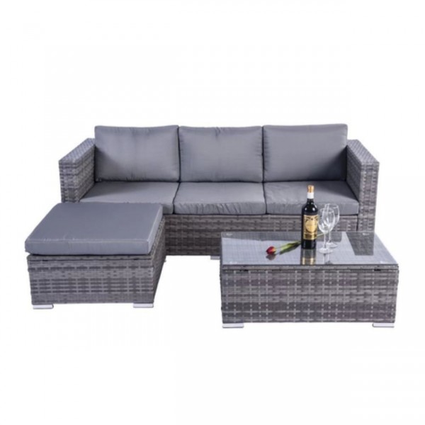 Designer Grey Rattan Sofa Set with Coffee Table 4 Seat Dunham 