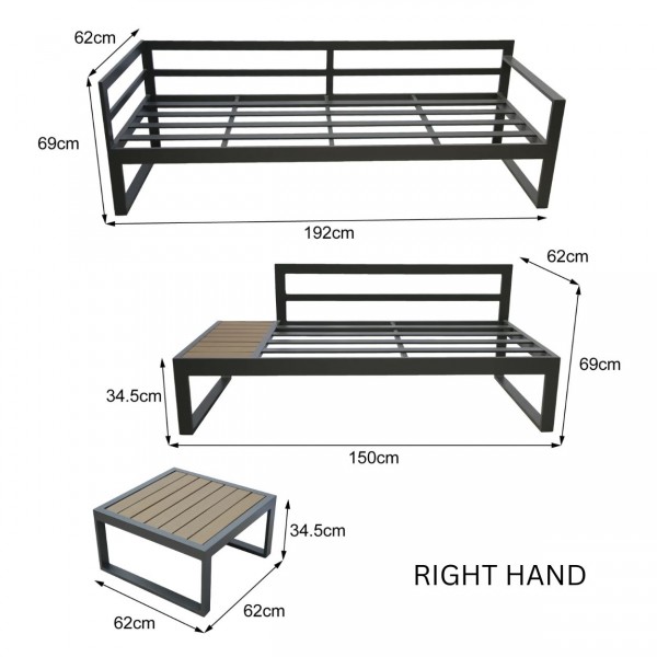 Designer 5 seat Outdoor aluminium sofa set with coffee table Positano 