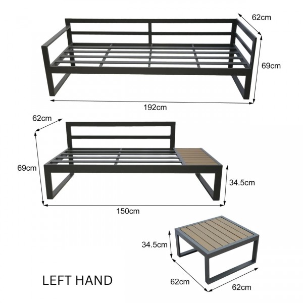 Designer 5 seat Outdoor aluminium sofa set with coffee table Positano 
