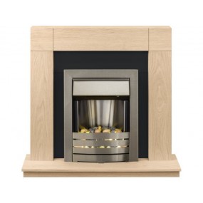 Adam Malmo Fireplace Suite in Oak with Helios Electric Fire in Brushed Steel, 39 Inch