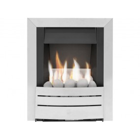 Adam Hera Slimline Gas Fire in Brushed Steel with Pebble Bed Adam Hera Slimline Gas Fire in Brushed Steel with Pebble Bed