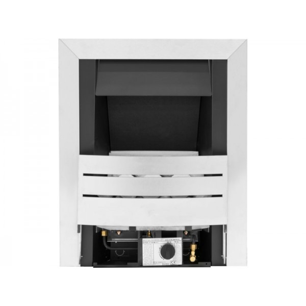 Adam Hera Slimline Gas Fire in Brushed Steel with Pebble Bed