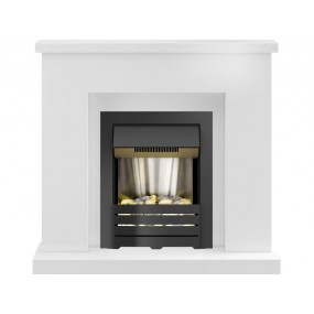 Adam Lomond Fireplace Suite in Pure White with Helios Electric Fire in Black, 39 Inch Adam Lomond Fireplace Suite in Pure White with Helios Electric Fire in Black, 39 Inch
