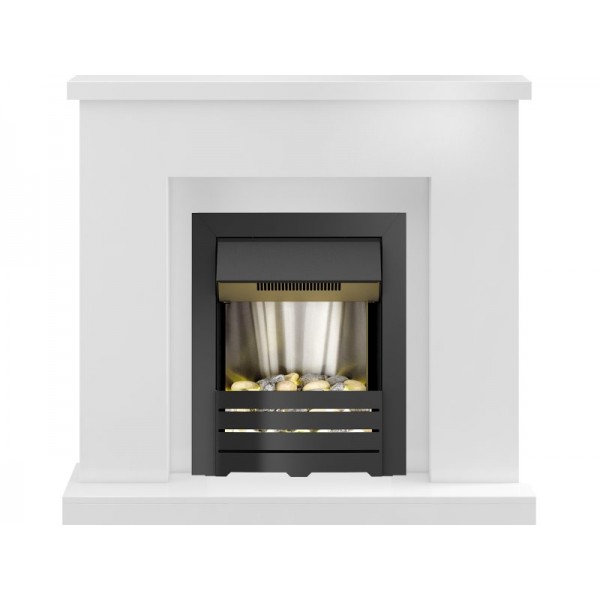 Adam Lomond Fireplace Suite in Pure White with Helios Electric Fire in Black, 39 Inch