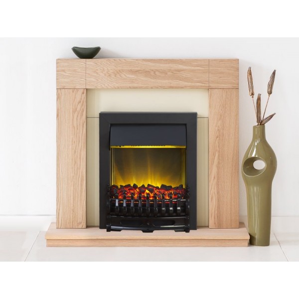 Adam Malmo Fireplace Suite in Oak with Blenheim Electric Fire in Black, 39 Inch