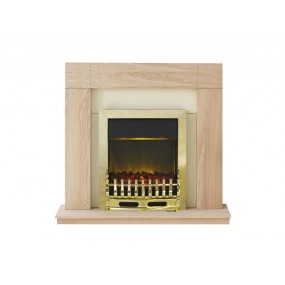 Adam Malmo Fireplace Suite in Oak with Blenheim Electric Fire in Brass, 39 Inch Adam Malmo Fireplace Suite in Oak with Blenheim Electric Fire in Brass, 39 Inch