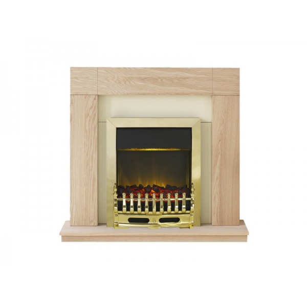 Adam Malmo Fireplace Suite in Oak with Blenheim Electric Fire in Brass, 39 Inch