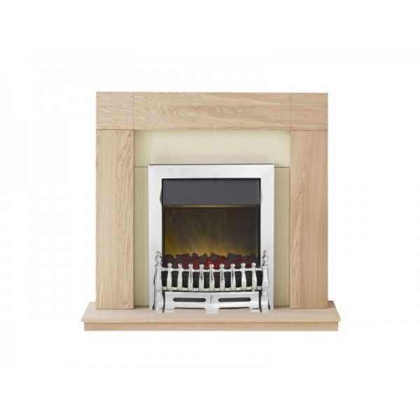 Adam Malmo Fireplace Suite in Oak with Blenheim Electric Fire in Chrome, 39 Inch
