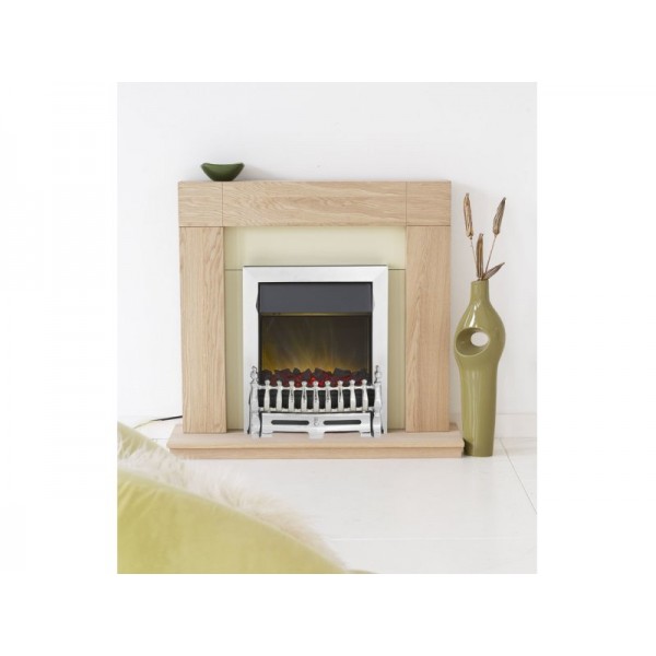 Adam Malmo Fireplace Suite in Oak with Blenheim Electric Fire in Chrome, 39 Inch