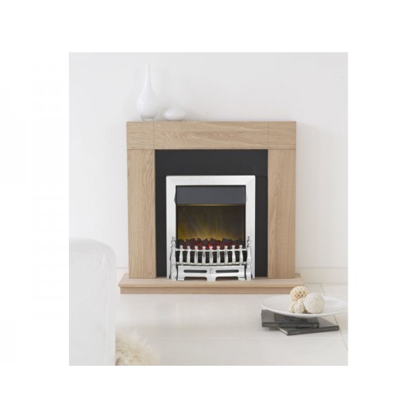 Adam Malmo Fireplace Suite in Oak with Blenheim Electric Fire in Chrome, 39 Inch