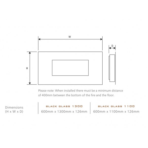 Designer Fire Electric - Celsi Black Glass 1100