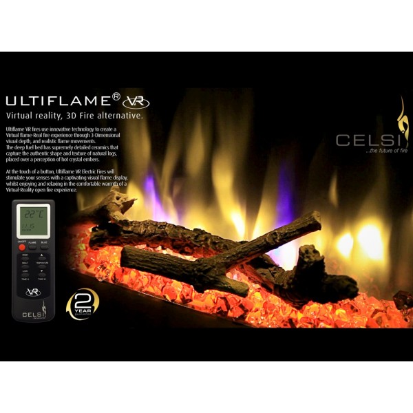 Celsi Designer Fire Ultiflame VR Impulse Black Chrome Wall Mounted Inset Electric Fire 2 Years Warranty